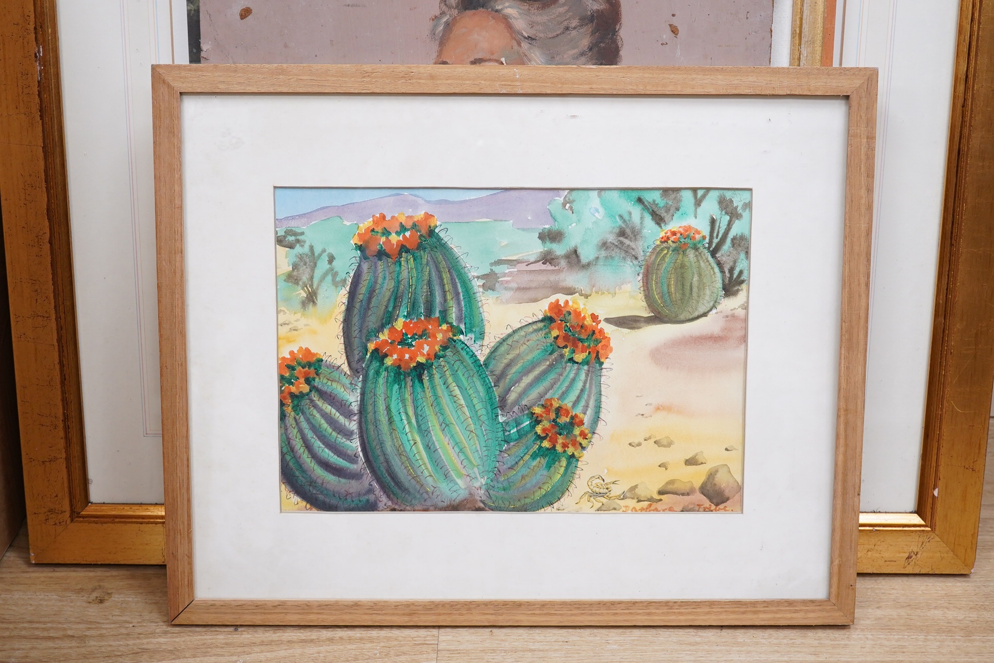 Barbara Tribe RWA, FRBS (1913-2000), watercolour, ‘The Fish-hook, Barrel Cactus Sonoran Desert, Arizona’, signed, label verso, 24 x 33cm. Condition - good